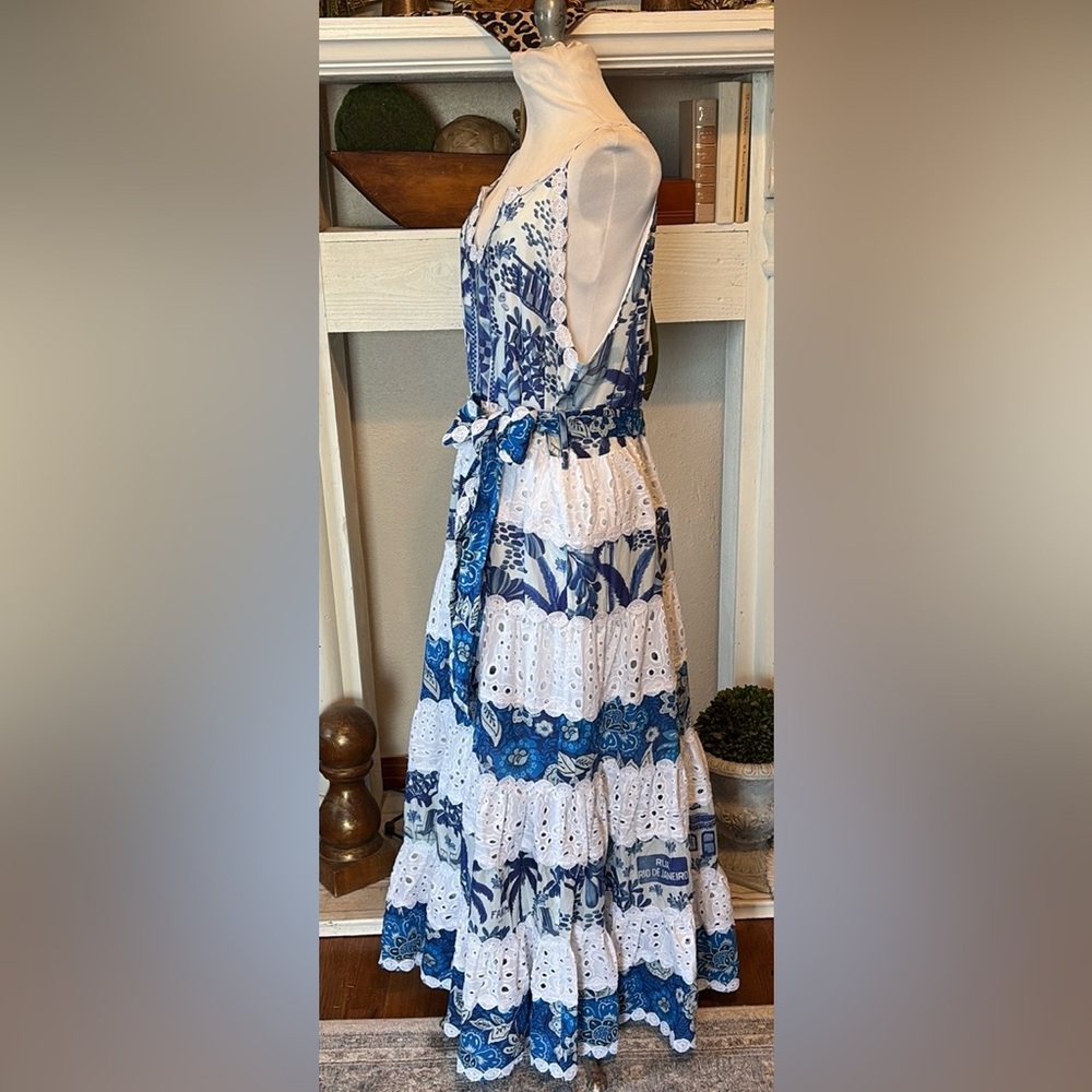 NWT Farm Rio Mixed Whites and Blue Prints Maxi Dress Floral White Eyelet Lace - Picture 3 of 8